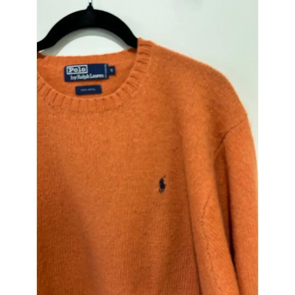 Polo Ralph Lauren 100% wool sweater orange mens S crew neck classic preppy